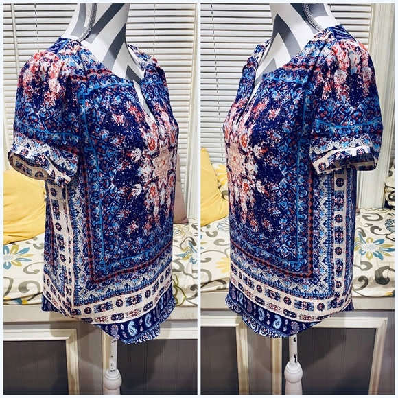 Daniel Rainn DR2 Pastel VNeck Floral Print Short Sleeve Top (S) - Picture 7 of 8